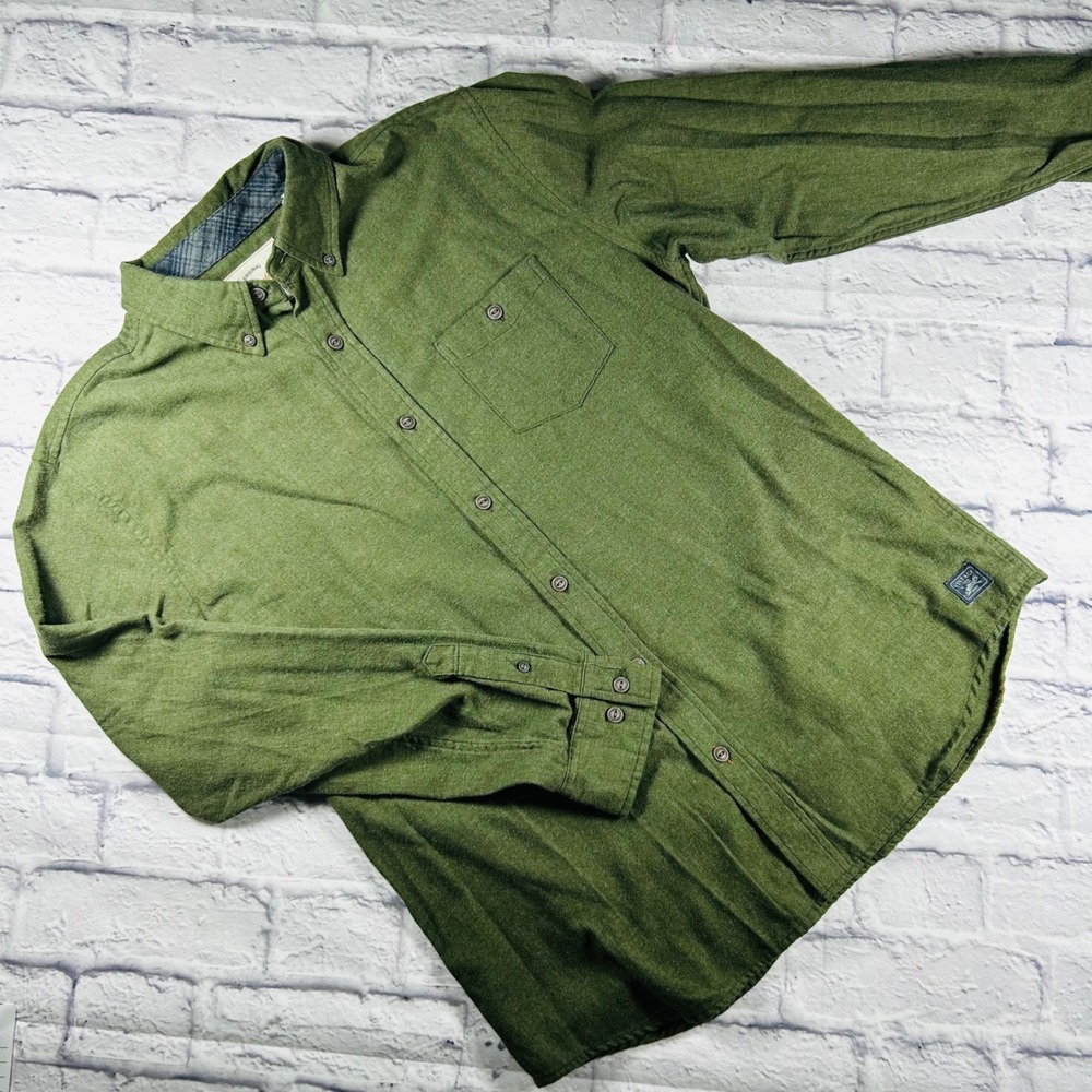Weatherproof Vintage Mens Flannel Button Up Shirt Olive Green Large